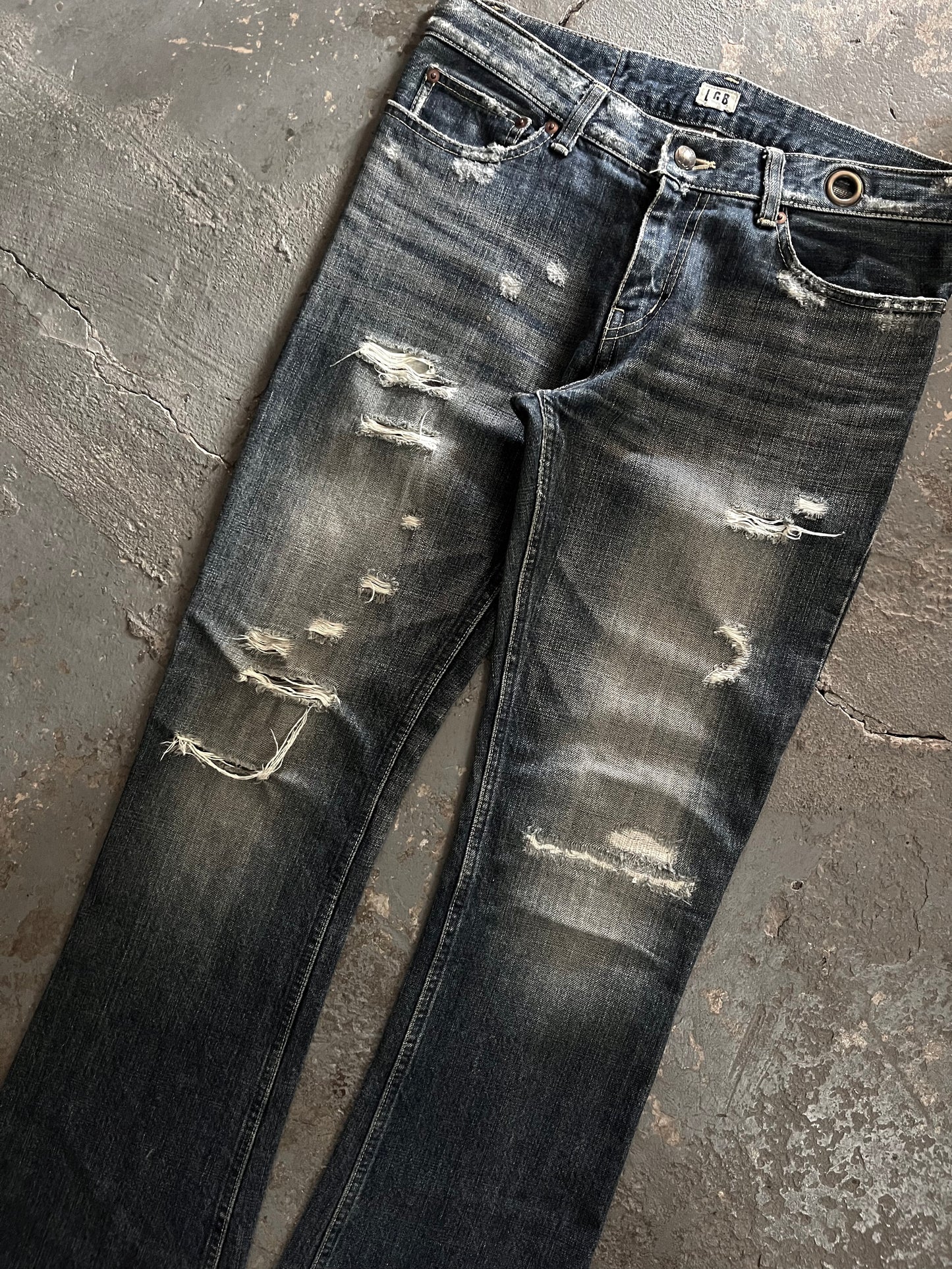 L.G.B. Distressed Wolf Cut Flared Jeans