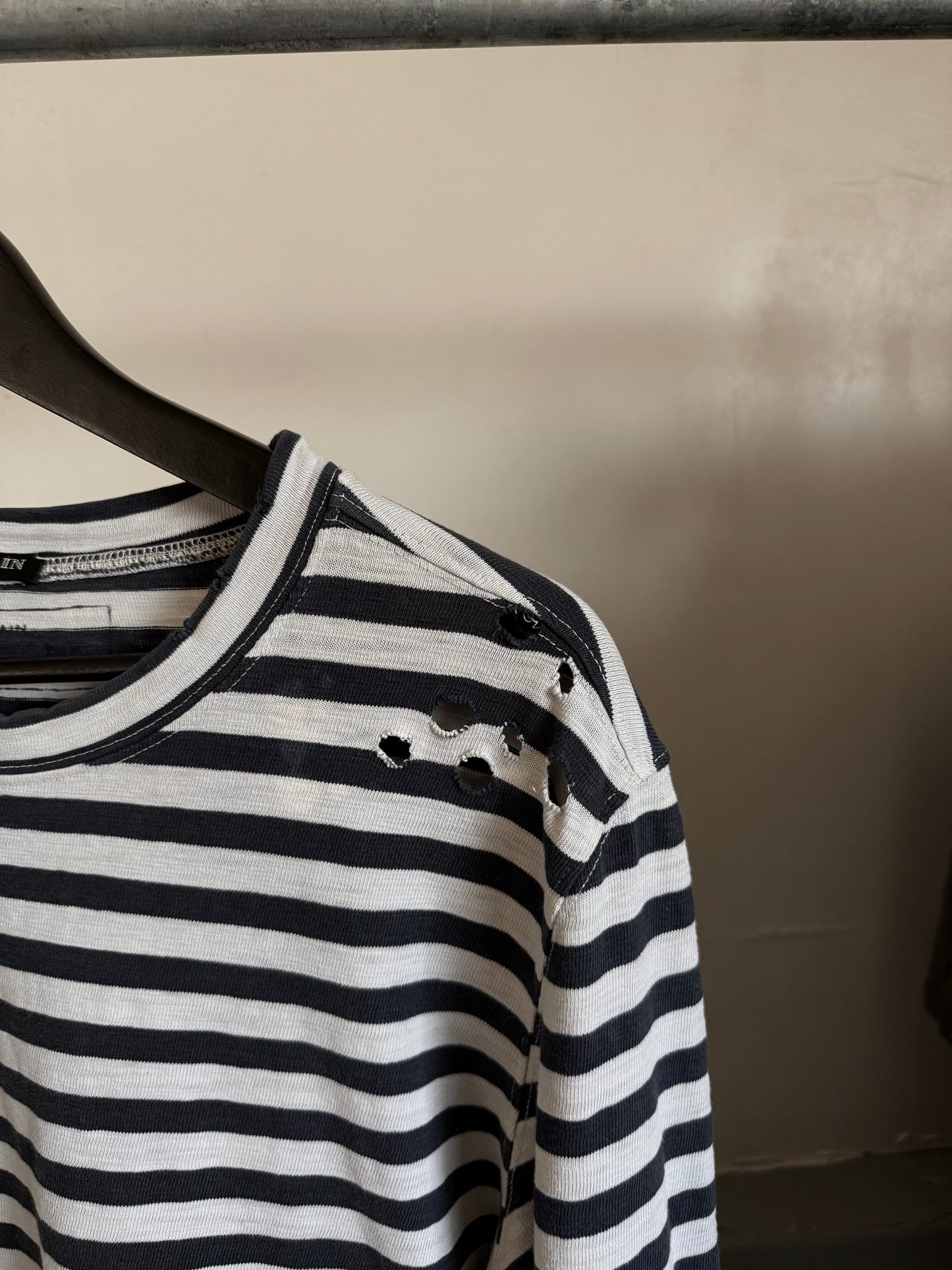 Balmain AW11 Distressed Striped “Bullet” Longsleeve