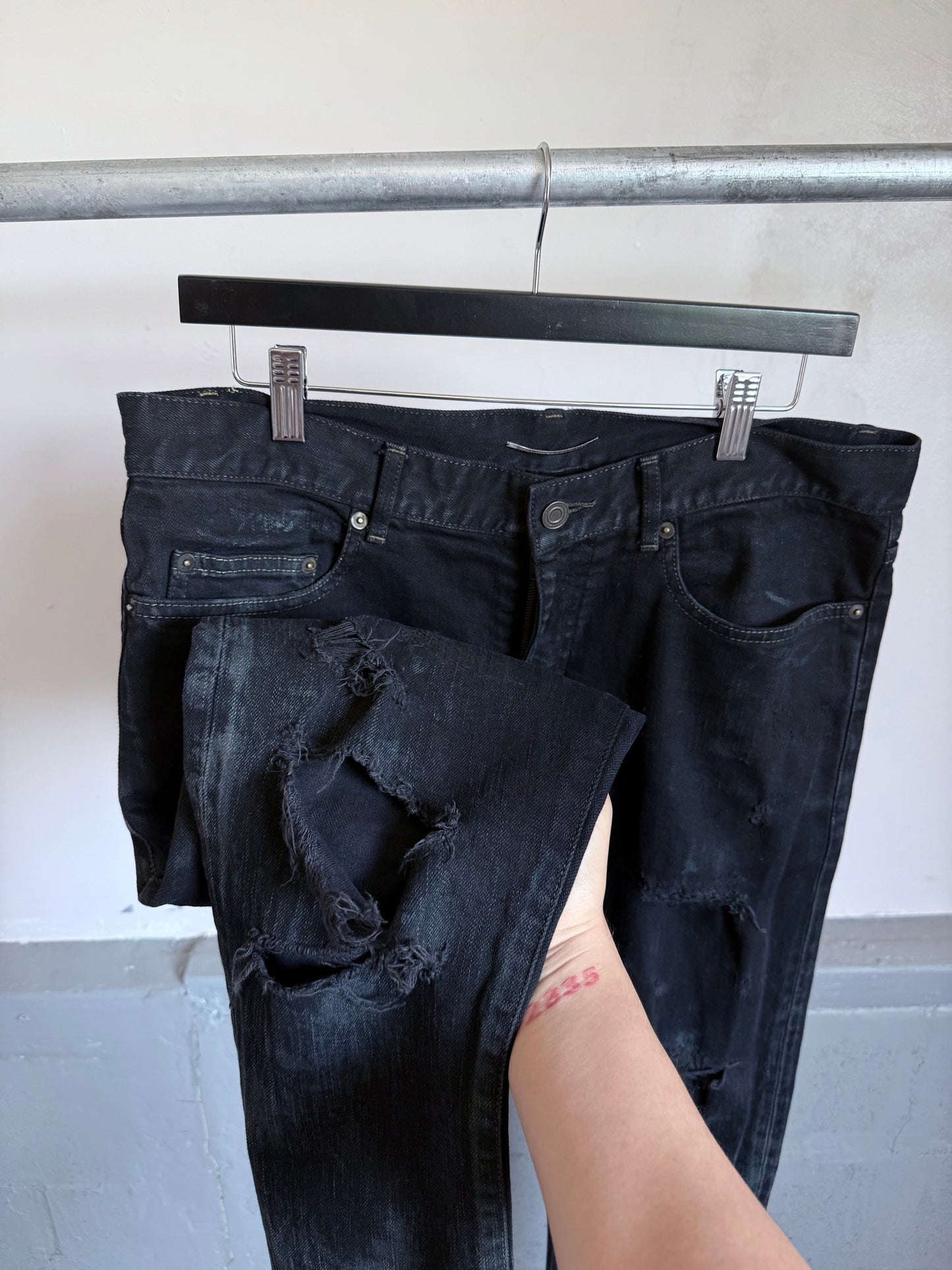 Saint Laurent FW14 Oil Spill Crash Distressed D02 Jeans
