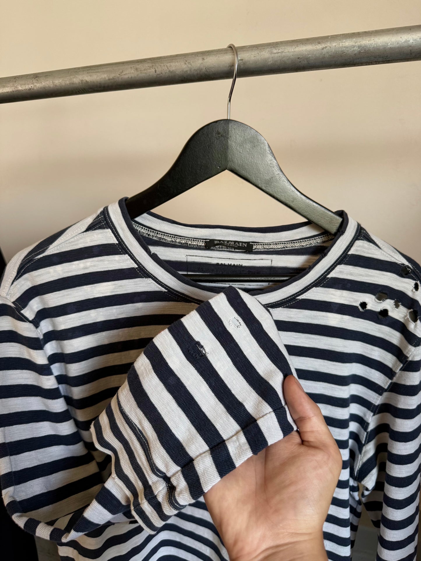 Balmain AW11 Distressed Striped “Bullet” Longsleeve
