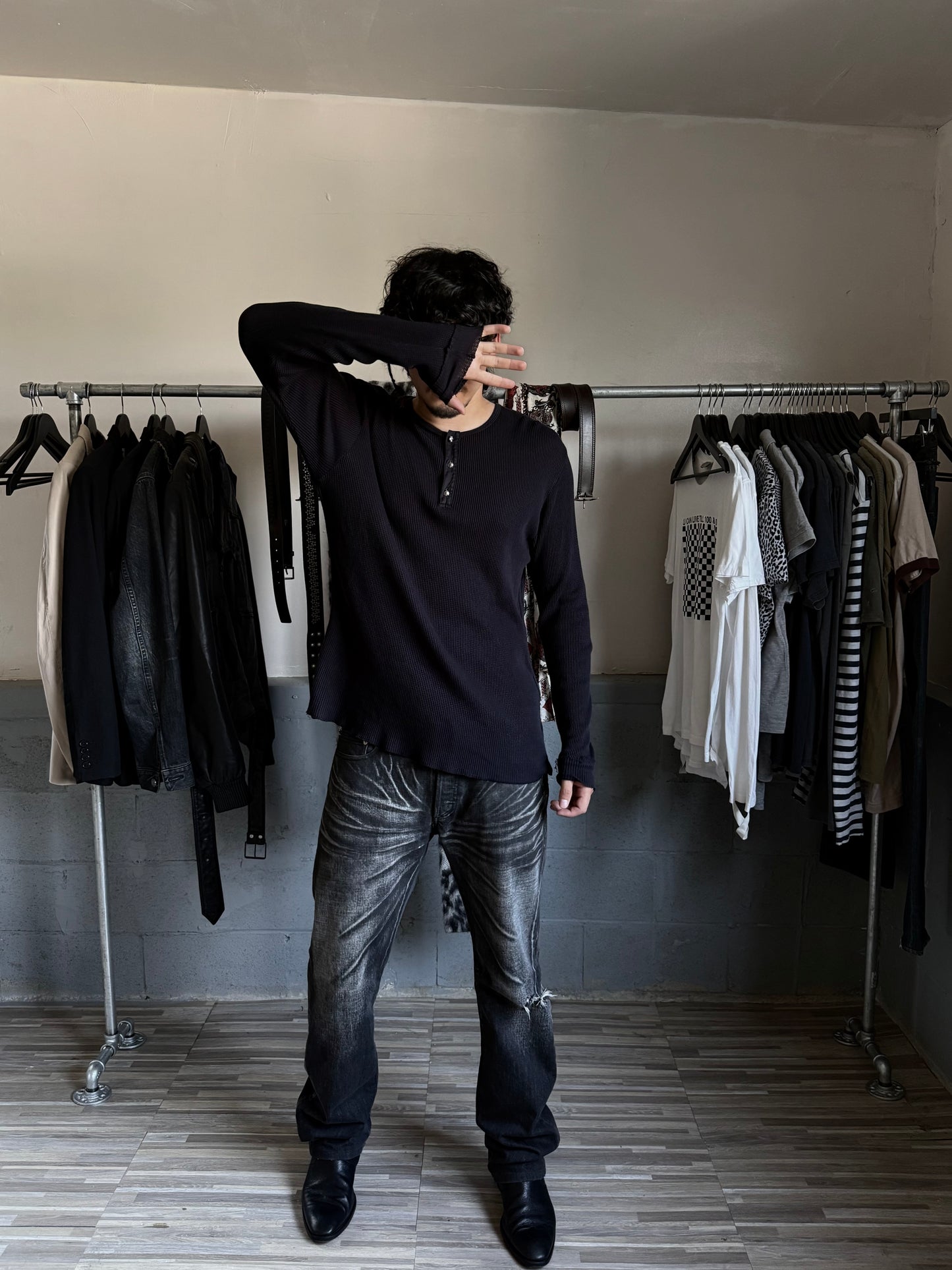Chrome Hearts Rhodium Cross Plus Button Up Thermal Henley