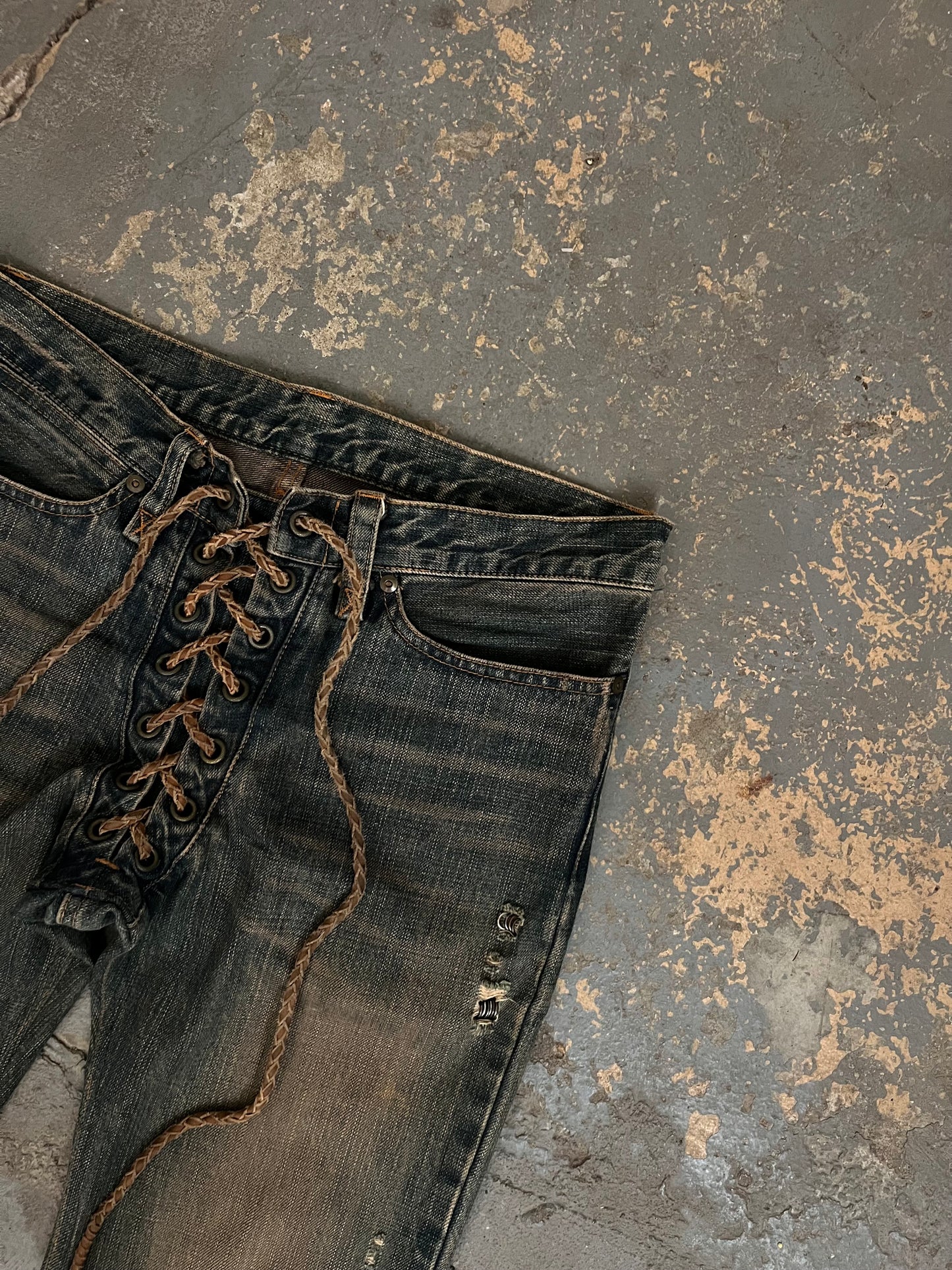 IFSIXWASNINE Lace Up Pierced Bootcut Jeans