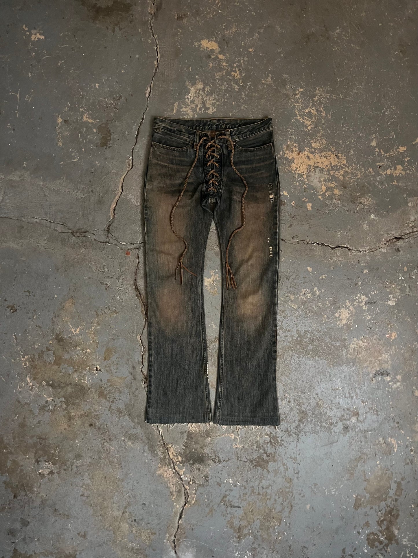 IFSIXWASNINE Lace Up Pierced Bootcut Jeans