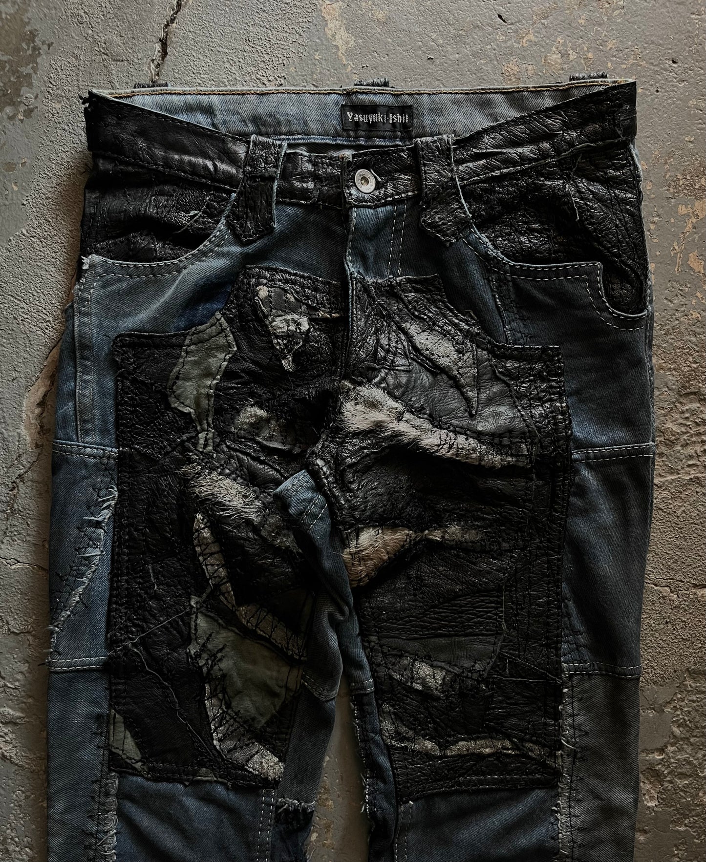 Yasuyuki Ishii Fur Leather Reconstructed Flare Jeans