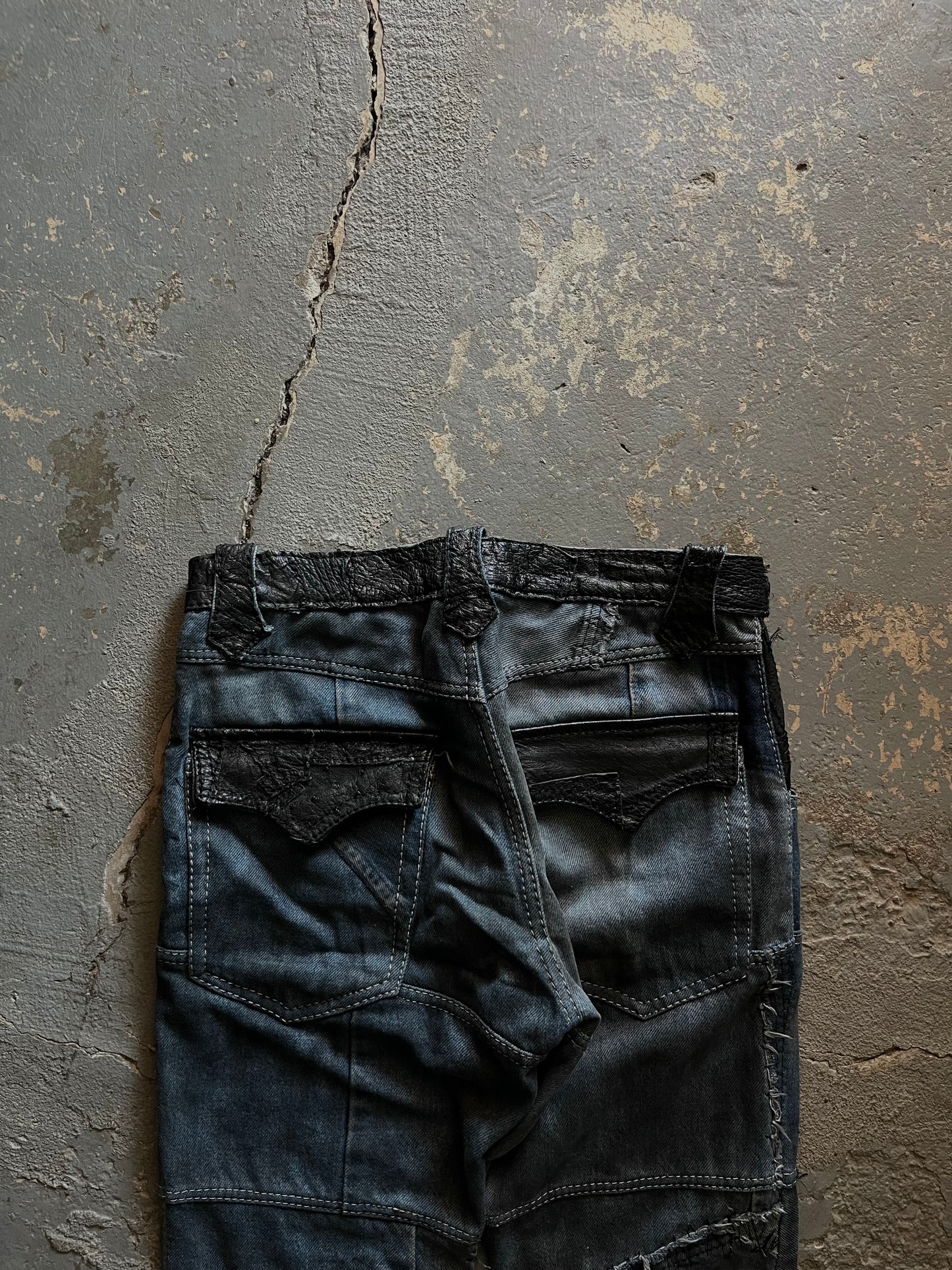 Yasuyuki Ishii Fur Leather Reconstructed Flare Jeans