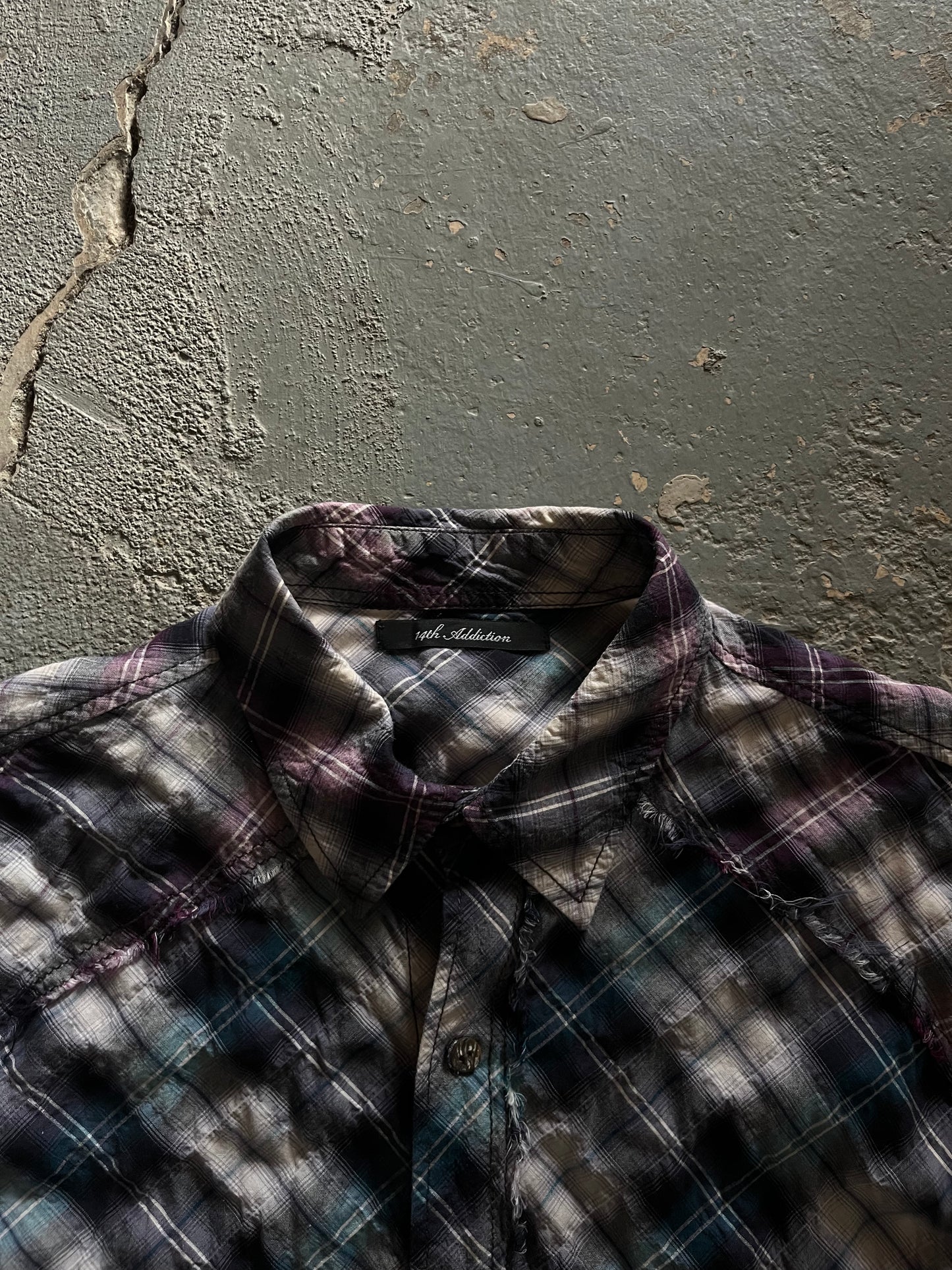14th Addiction Plaid Frayed Button Up