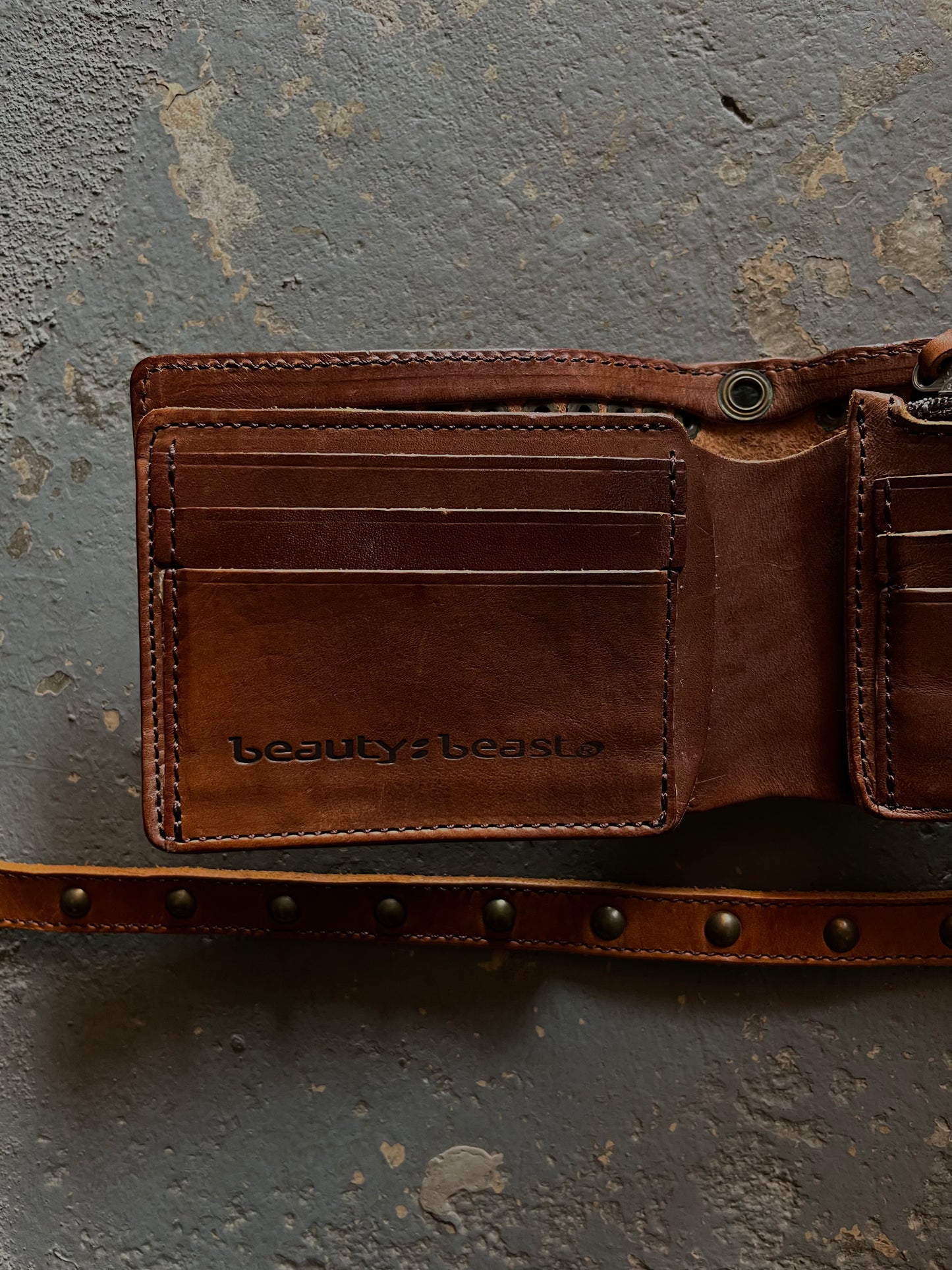 Beauty:Beast 90’s Studded Leather Wallet & Leather Chain