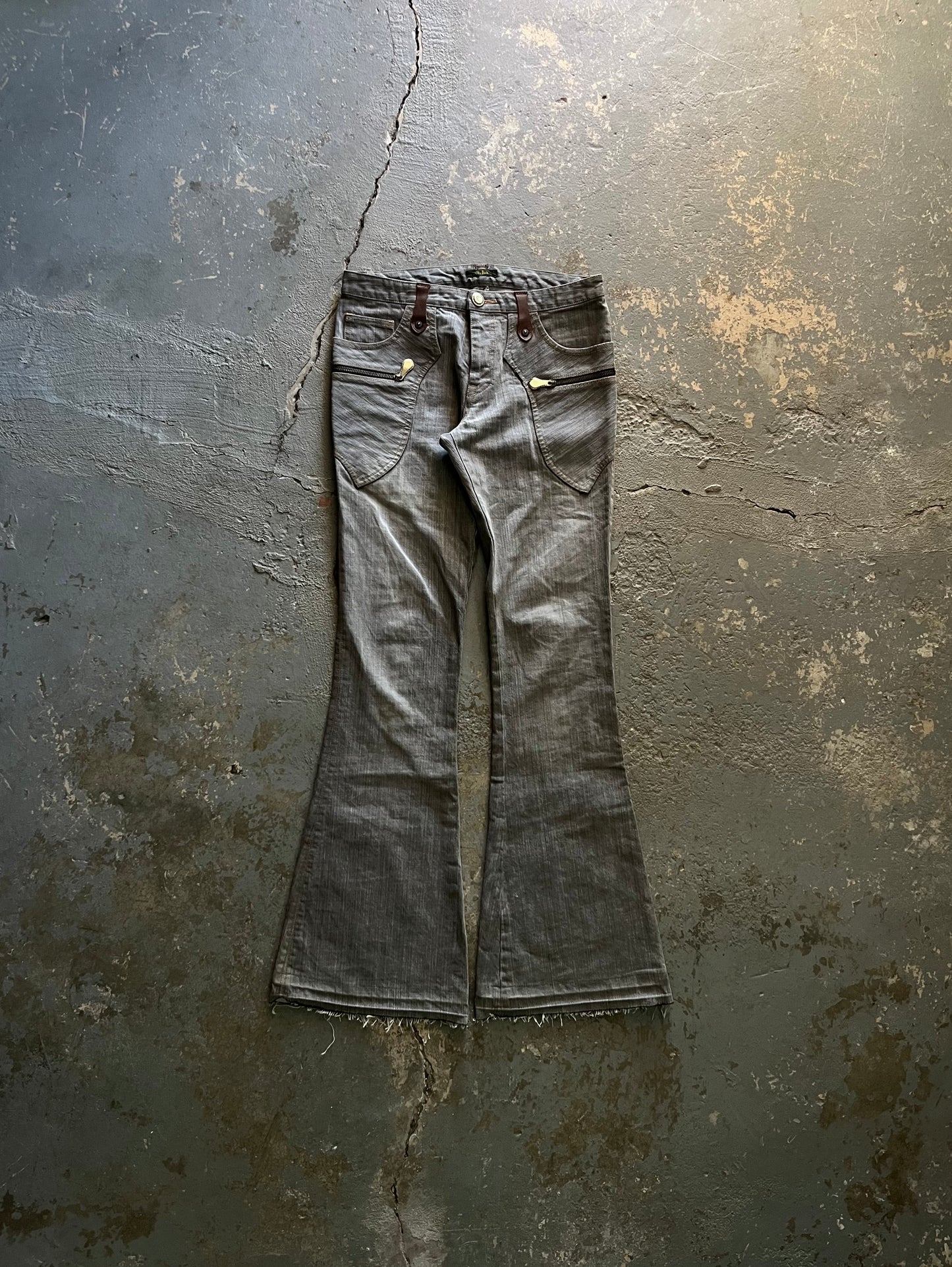 Obelisk Leather Accent Flared Jeans